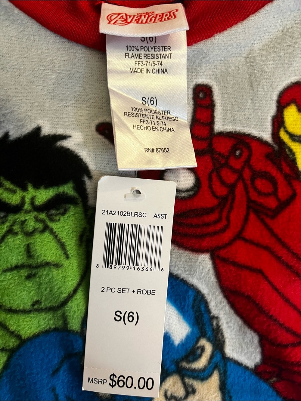 Avenger Blue & Red Captain America, Iron Man & Hulk Kids Pajama Set size 6 - Picture 2 of 7